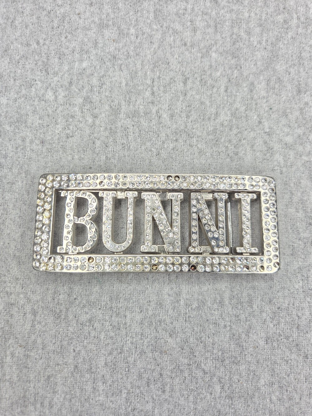 Custom Rhinestone Bunni Name Belt Buckle Bedazzled Silver Tone Y2K